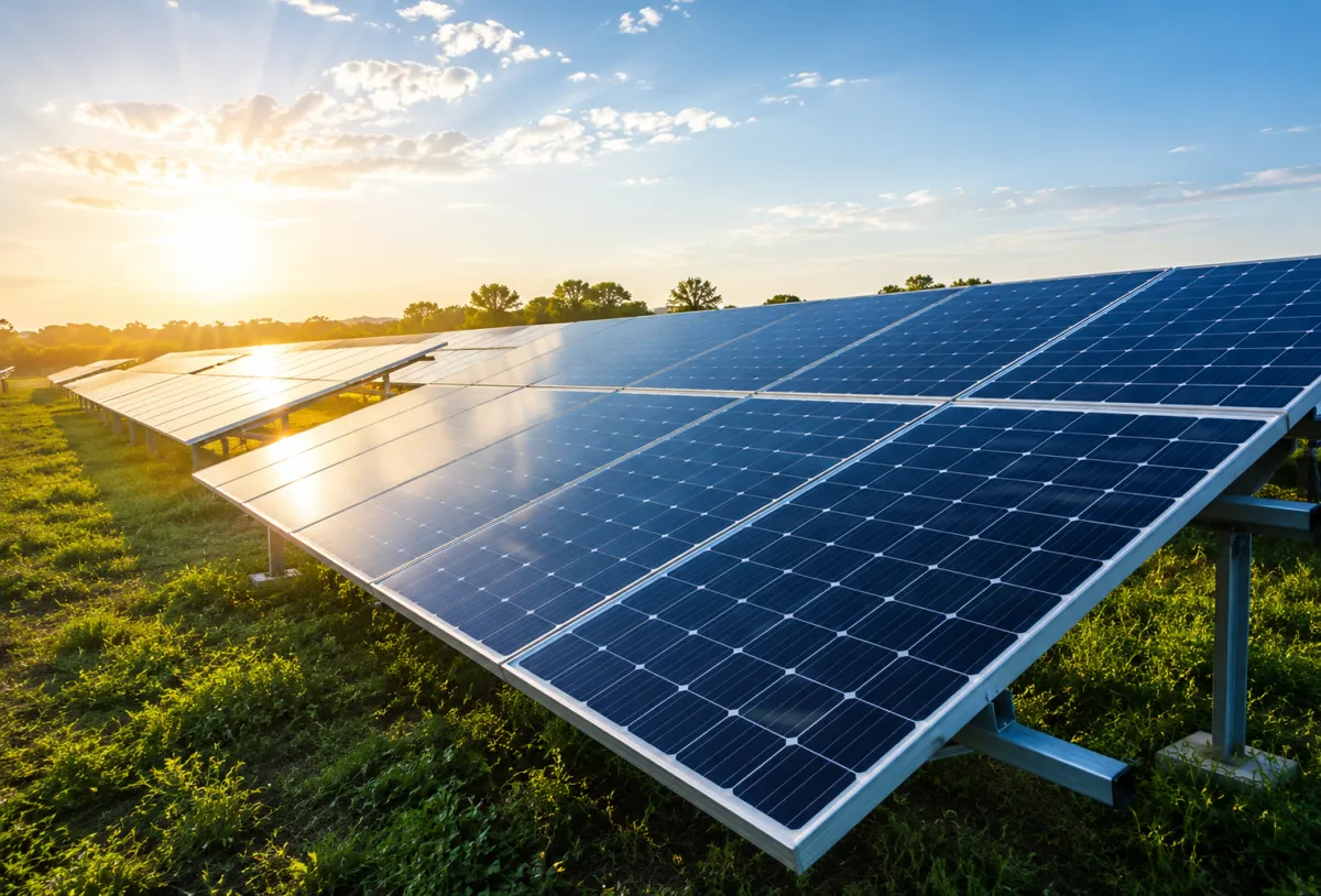 Solar panel array in sunlight