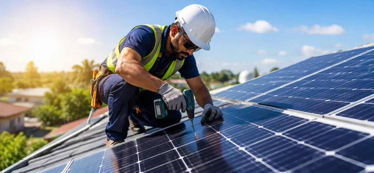 Technician installing solar panels